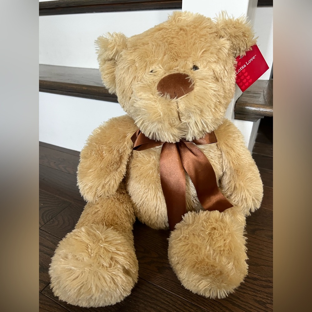 Lotsa Love - Plush Tan Teddy Bear with Brown Ribbon ~20”